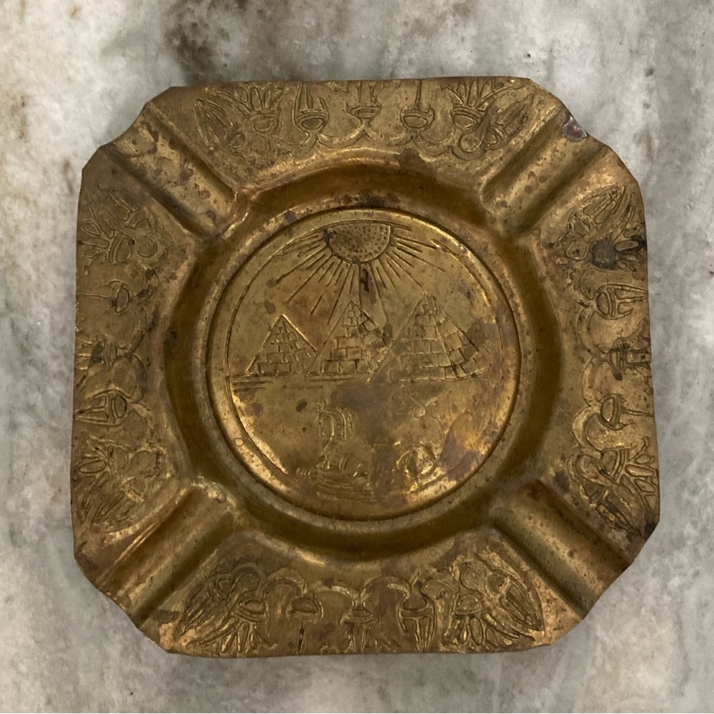Antique Brass Ancient Egyptian Engraved Ash Tray - Picture 4 of 5